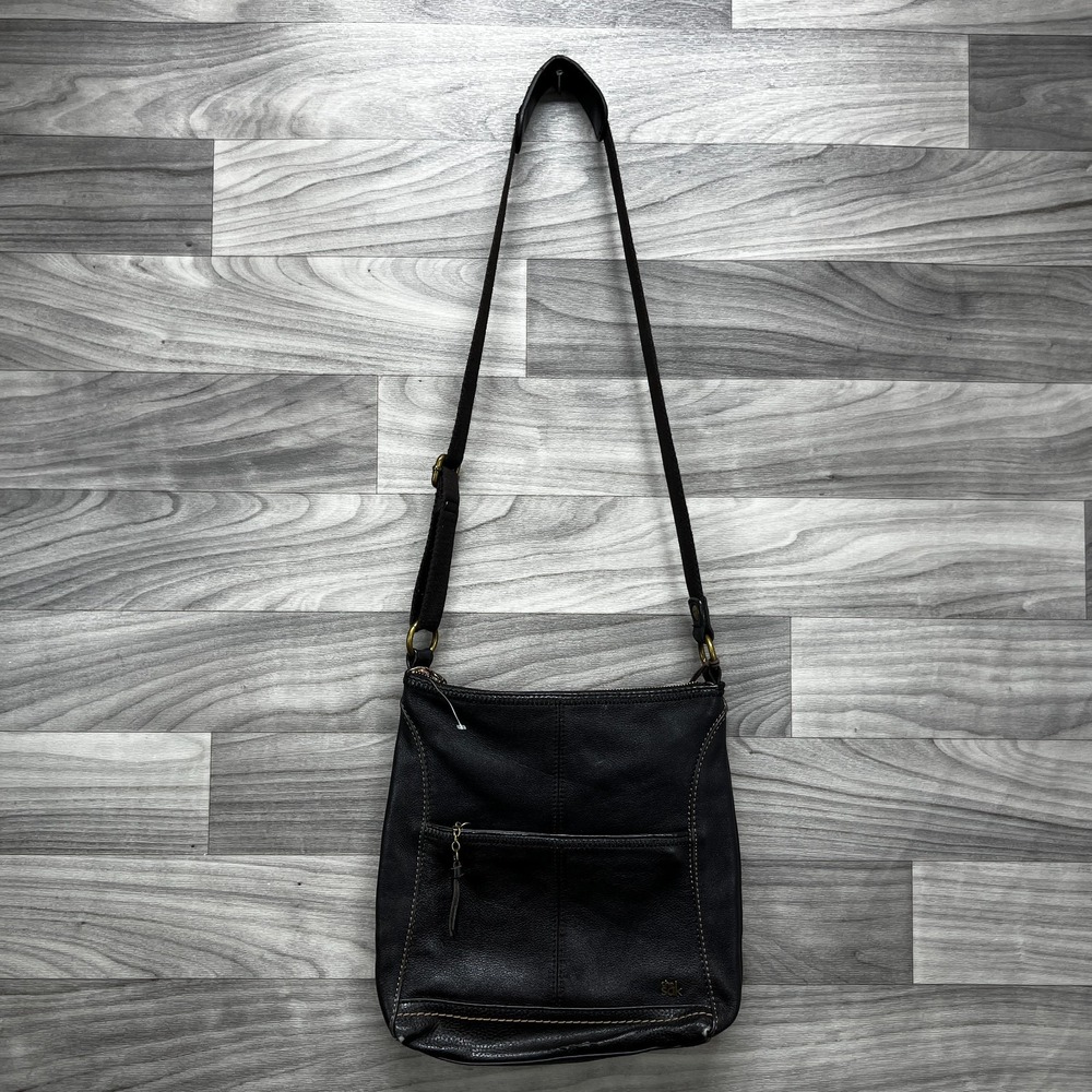 The Sak Crossbody Bag Black Leather‎ Adjustable Strap Brass-Tone Hardware